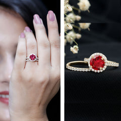 Split Shank Round Created Ruby Solitaire Ring with Surprise Diamond