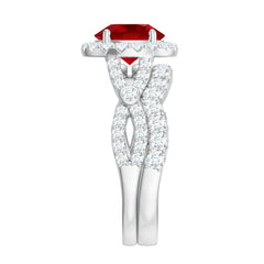 Round Cut Lab Created Ruby and Moissanite Bridal Ring Set