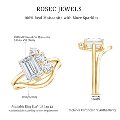 Emerald Cut Moissanite Engagement Ring with Enhancer