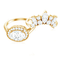 Designer Moissanite Oval Halo Wedding Ring Set with Certificate