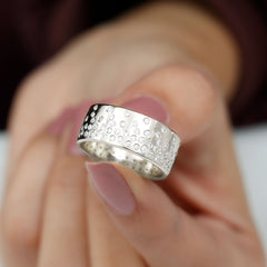 Certified Moissanite Wide Wedding Band in Flush Setting