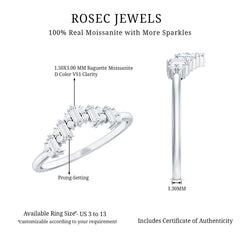 Baguette and Round Cut Moissanite Chevron Stackable Ring
