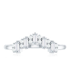 Baguette and Round Cut Moissanite Chevron Stackable Ring