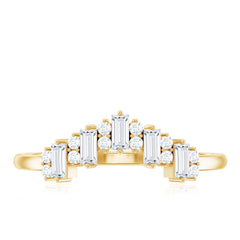 Baguette and Round Cut Moissanite Chevron Stackable Ring