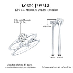 Certified Round Moissanite Modern Wedding Ring Set
