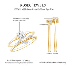 Certified Round Moissanite Modern Wedding Ring Set