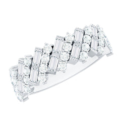 Certified Baguette and Round Moissanite Half Eternity Wedding Band