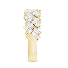 Certified Baguette and Round Moissanite Half Eternity Wedding Band