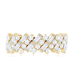 Certified Baguette and Round Moissanite Half Eternity Wedding Band