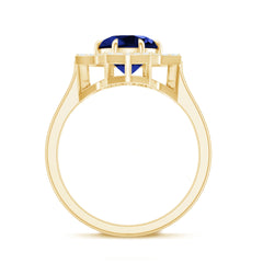 Certified 2.7 Carat Lab Grown Blue Sapphire Engagement Ring with Diamond Star Halo
