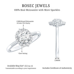 Certified Moissanite Halo Engagement Ring for Women