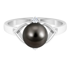 Genuine Tahitian Pearl Solitaire Split Shank Engagement Ring with Diamond