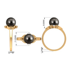 Genuine Tahitian Pearl Solitaire Split Shank Engagement Ring with Diamond