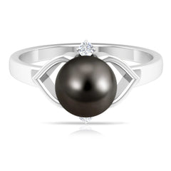 Genuine Tahitian Pearl Solitaire Split Shank Engagement Ring with Diamond