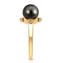 Genuine Tahitian Pearl Solitaire Split Shank Engagement Ring with Diamond