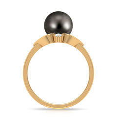 Genuine Tahitian Pearl Solitaire Split Shank Engagement Ring with Diamond