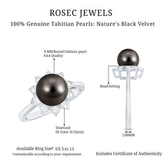 Tahitian Black Pearl Engagement Ring with Diamond Floral Halo