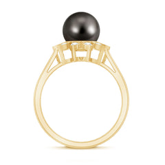 Tahitian Black Pearl Engagement Ring with Diamond Floral Halo