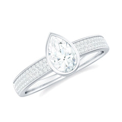 Pear Cut Moissanite Bezel Set Engagement Ring With Side Stones
