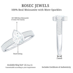 Pear Cut Moissanite Bezel Set Engagement Ring With Side Stones