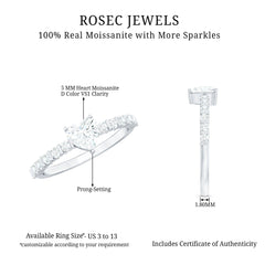Certified 5 MM Moissanite Heart Engagement Ring with Side Stones