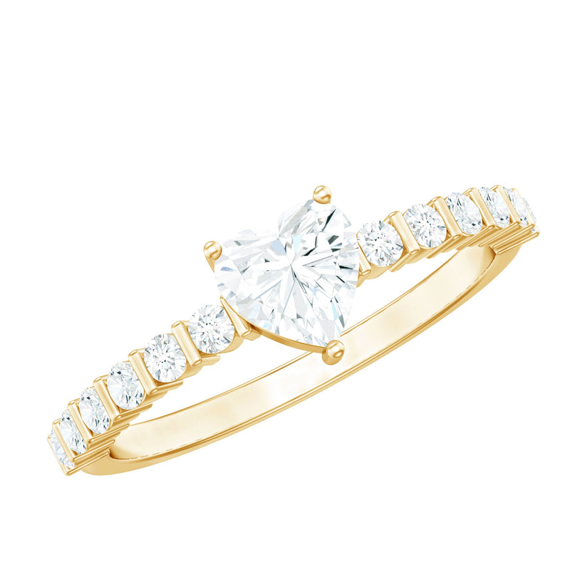 Certified 5 MM Moissanite Heart Engagement Ring with Side Stones