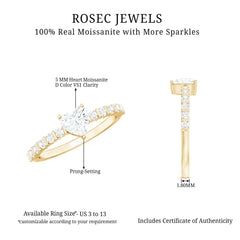 Certified 5 MM Moissanite Heart Engagement Ring with Side Stones