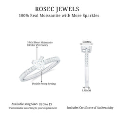 Solitaire Moissanite Heart Promise Ring with Side Stones
