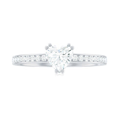 Solitaire Moissanite Heart Promise Ring with Side Stones