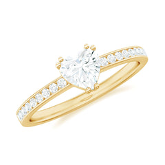 Solitaire Moissanite Heart Promise Ring with Side Stones