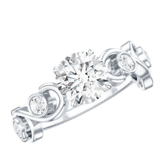 Certified Moissanite Engagement Ring with Ivy Scroll Shank