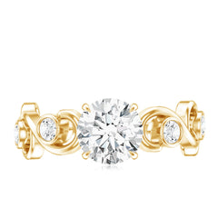 Certified Moissanite Engagement Ring with Ivy Scroll Shank