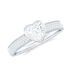Bezel Set Moissanite Heart Shaped Engagement Ring with Side Stones
