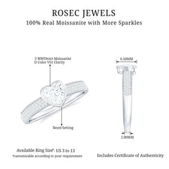 Bezel Set Moissanite Heart Shaped Engagement Ring with Side Stones