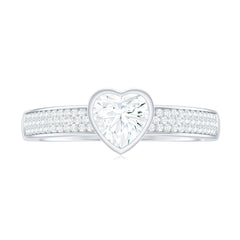 Bezel Set Moissanite Heart Shaped Engagement Ring with Side Stones