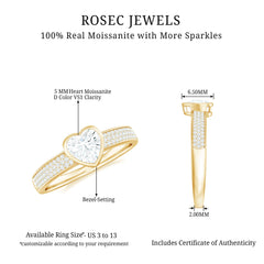 Bezel Set Moissanite Heart Shaped Engagement Ring with Side Stones