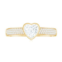 Bezel Set Moissanite Heart Shaped Engagement Ring with Side Stones