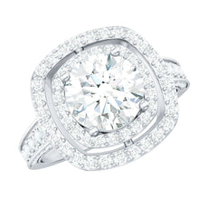 8mm Round Shape Moissanite Double Halo Statement Ring