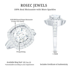 8mm Round Shape Moissanite Double Halo Statement Ring