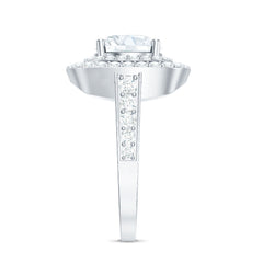 8mm Round Shape Moissanite Double Halo Statement Ring