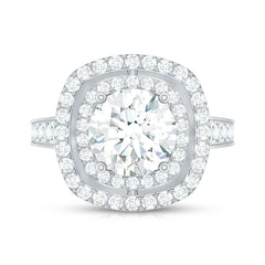 8mm Round Shape Moissanite Double Halo Statement Ring