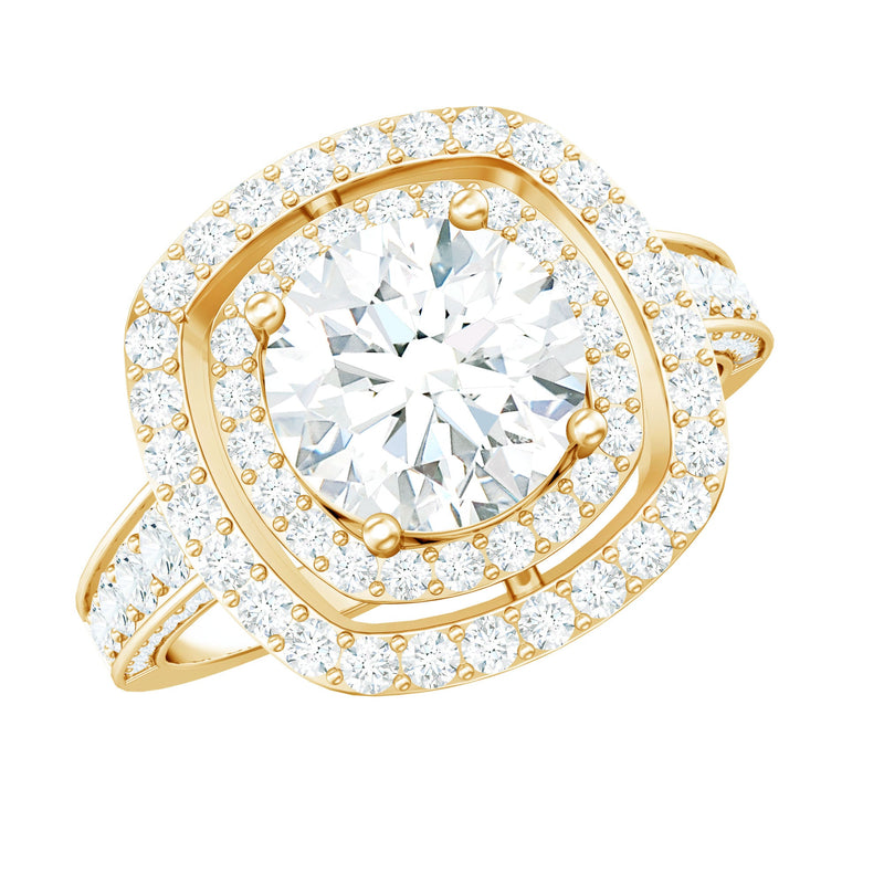 8mm Round Shape Moissanite Double Halo Statement Ring