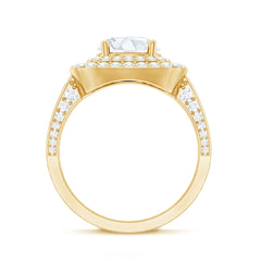 8mm Round Shape Moissanite Double Halo Statement Ring