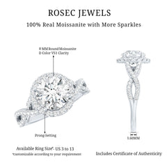 2 CT Moissanite Crossover Engagement Ring with Halo