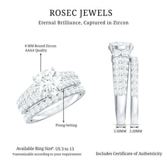 8 MM Zircon Wedding Ring Set in Prong Setting