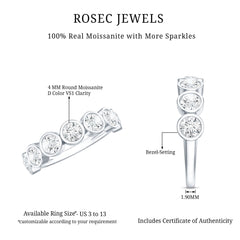 2.2 Carat Round Moissanite Half Eternity Ring in Bezel Setting
