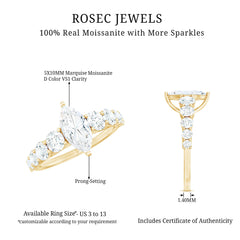 Marquise Cut Moissanite Engagement Ring with Side Stones