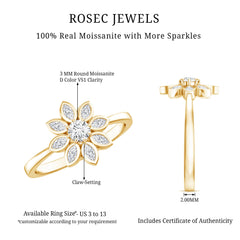 Certified Moissanite Flower Engagement Ring For Her