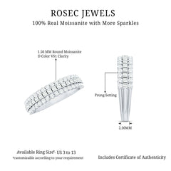 Classic Moissanite Three Row Wedding Band Ring