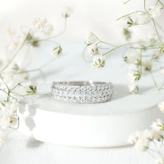 Classic Moissanite Three Row Wedding Band Ring